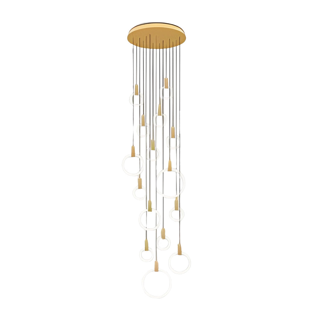Minimalist Rings Stepless Dimming LED Nordic Duplex Stair Chandelier Design