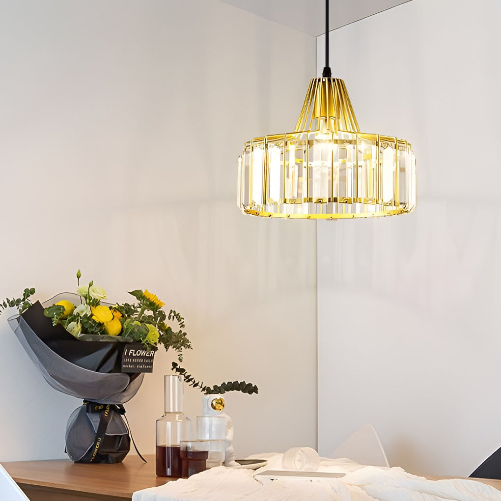 Drum-shaped Crystal Metal Modern Chandelier Pendant Light Hanging Light Fixture