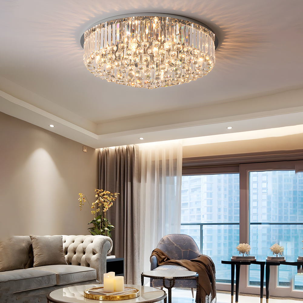 Round Crystal Flush Mount Light Luxury Modern Ceiling Lighting