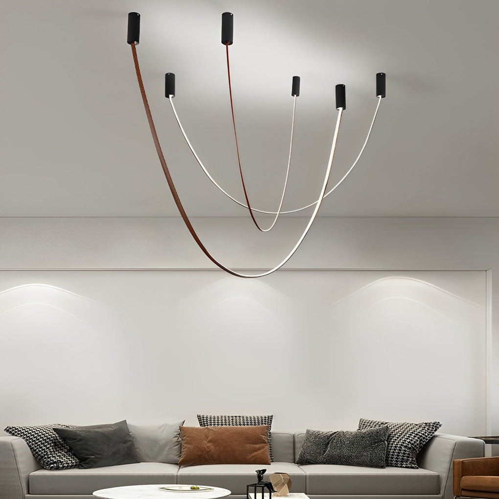 Flexible Long Art Leather Belts Minimalist Duplex Staircase Chandelier Design