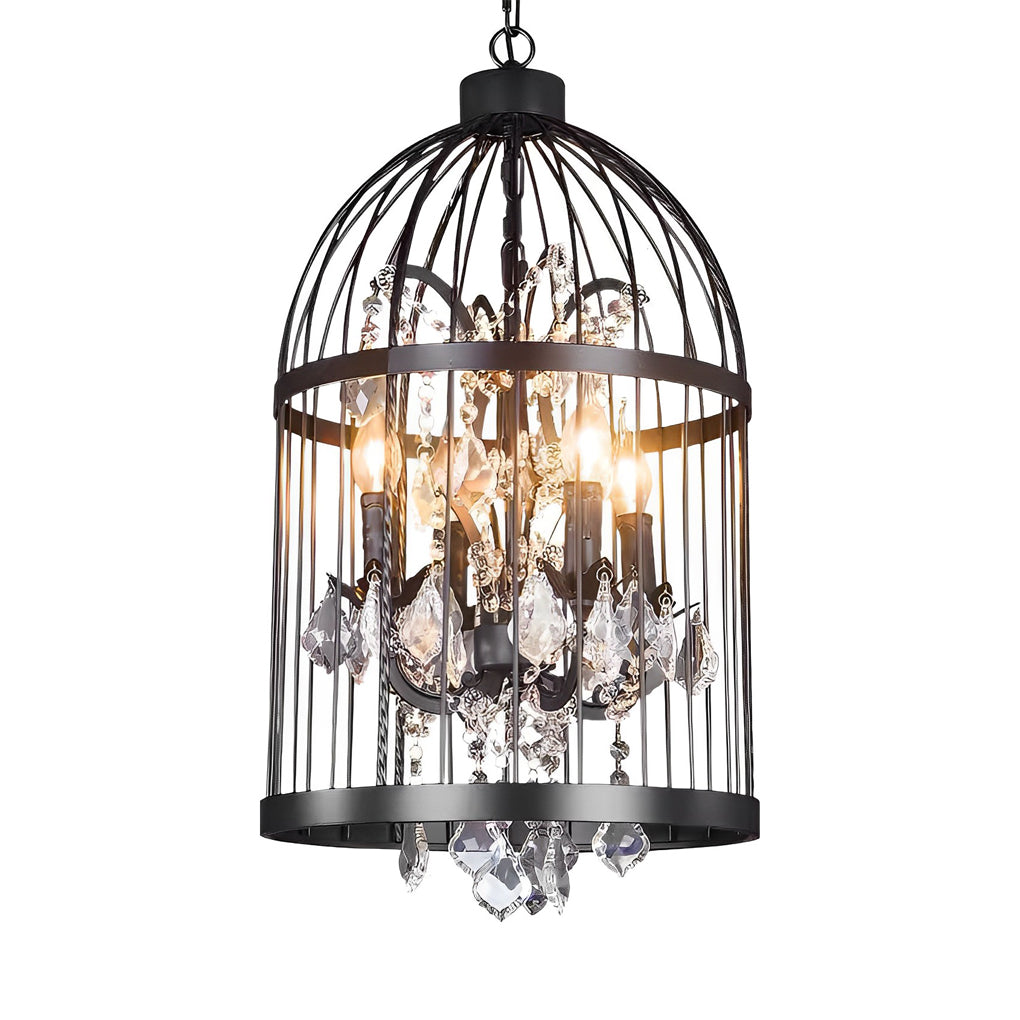 Birdcage Iron Crystal Ornaments Retro Industrial Style Chandelier Light Design