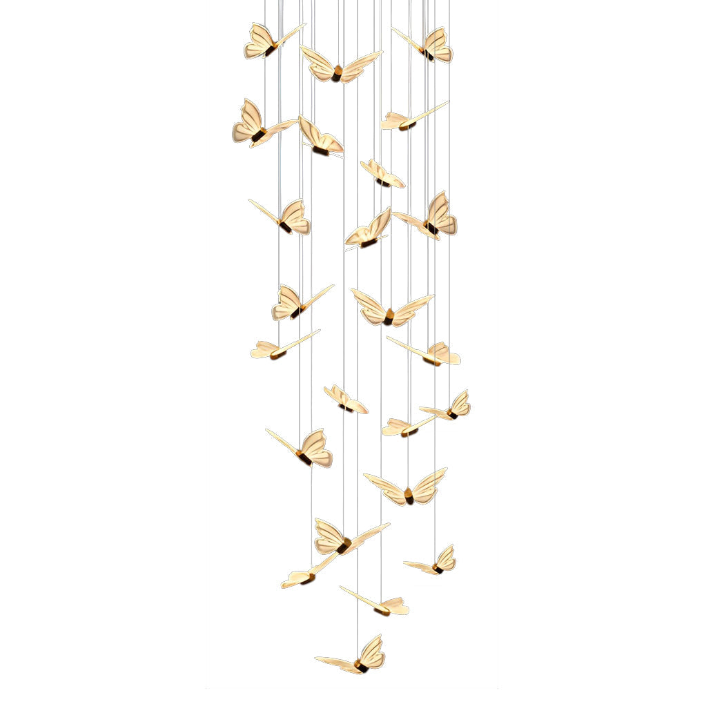 Small Butterflies Creative Three Step Dimming Modern Long Chandelier Design