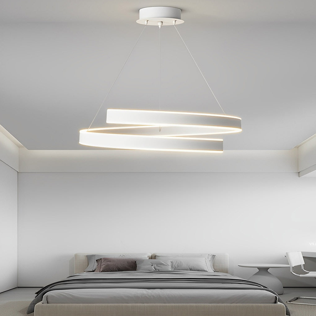 Rotating Ring Creative Three Step Dimming LED White Nordic Chandelier Design