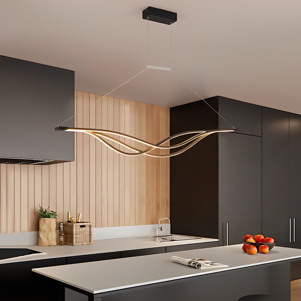 Long Waves Lines Stepless Dimming with Remote Nordic Chandelier Light Design