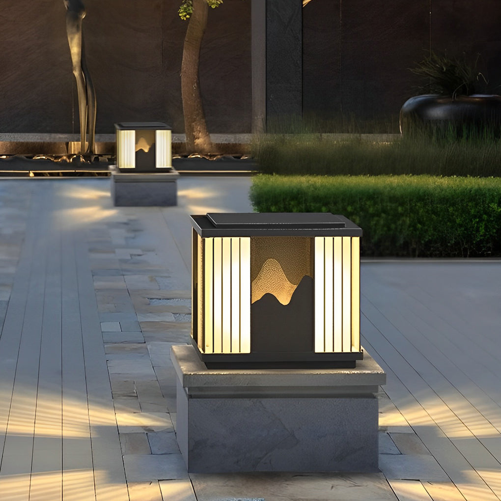 Waterproof LED Mountain Scenery Black Modern Solar Post Caps Lights - Dazuma