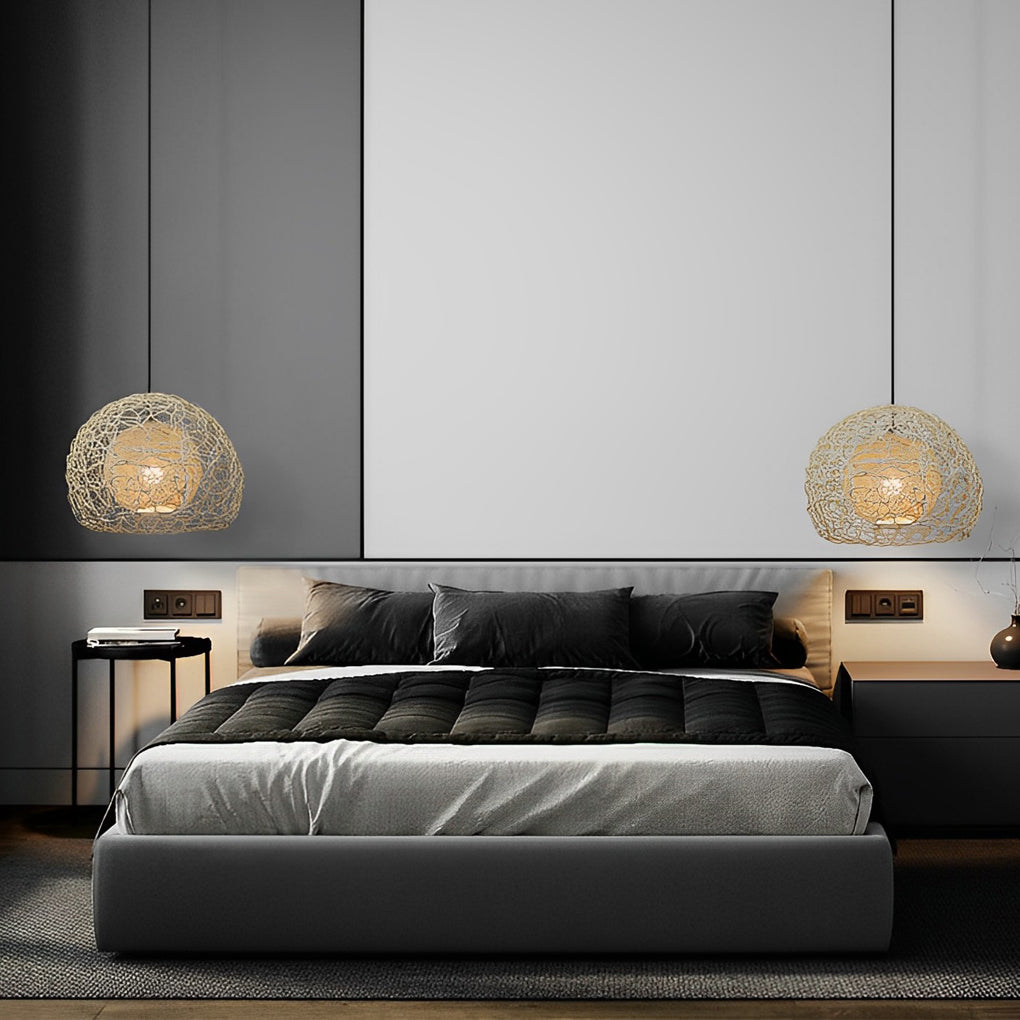 Round Double Layer Rattan Creative Ball Modern Chandelier Pendant Lighting