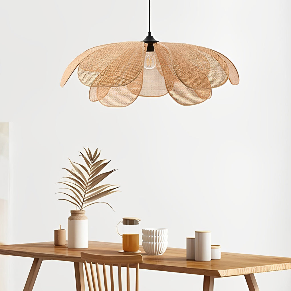 Creative Rattan Flower Petals Three Step Dimming Japanese Style Chandelier Design