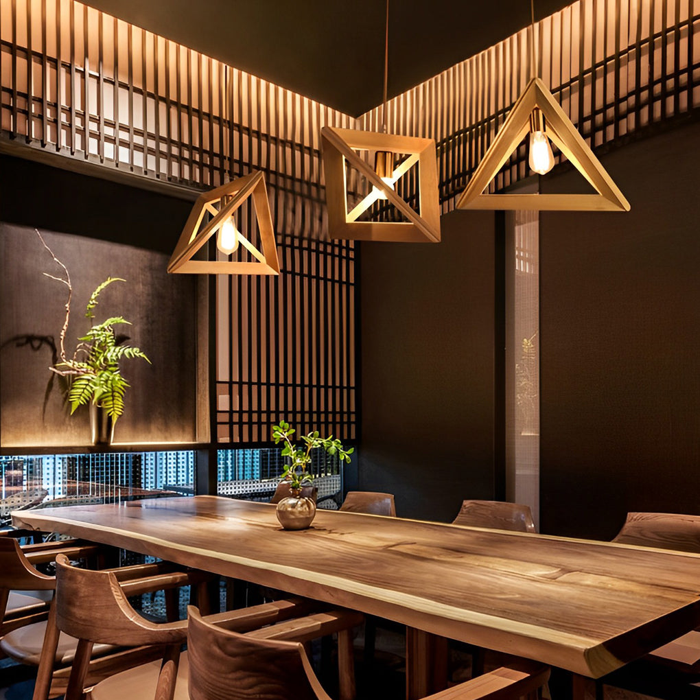 Creative Wood Frame Geometric Art Minimalist Nordic Pendant Lightings