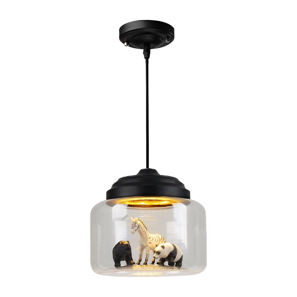 Personality Animal Model Decor Glass Jar LED Black Modern Pendant Lighting