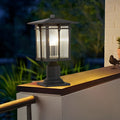 Striped Glass Shade LED Waterproof Black Modern Outdoor Post Lights - Dazuma