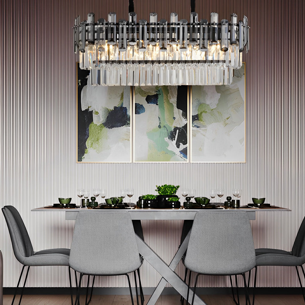Long Rectangular Three Step Dimming LED Crystal Postmodern Chandelier Design