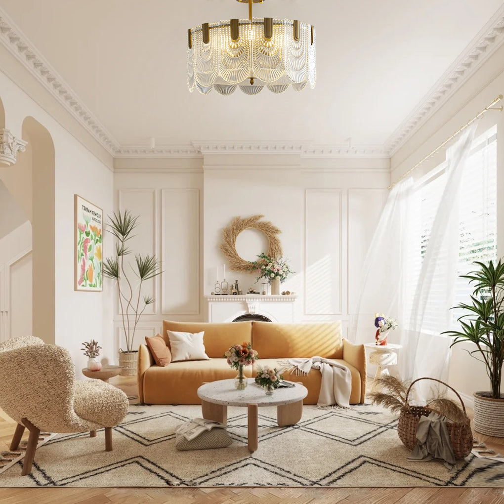 Round French Court Style Glass Three Step Dimming Modern Chandeliers Design