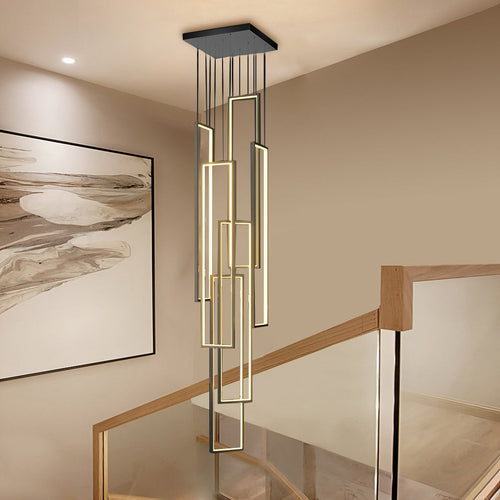 6 Rectangular Frame Aluminum LED Black Nordic Duplex Stair Chandelier - Dazuma