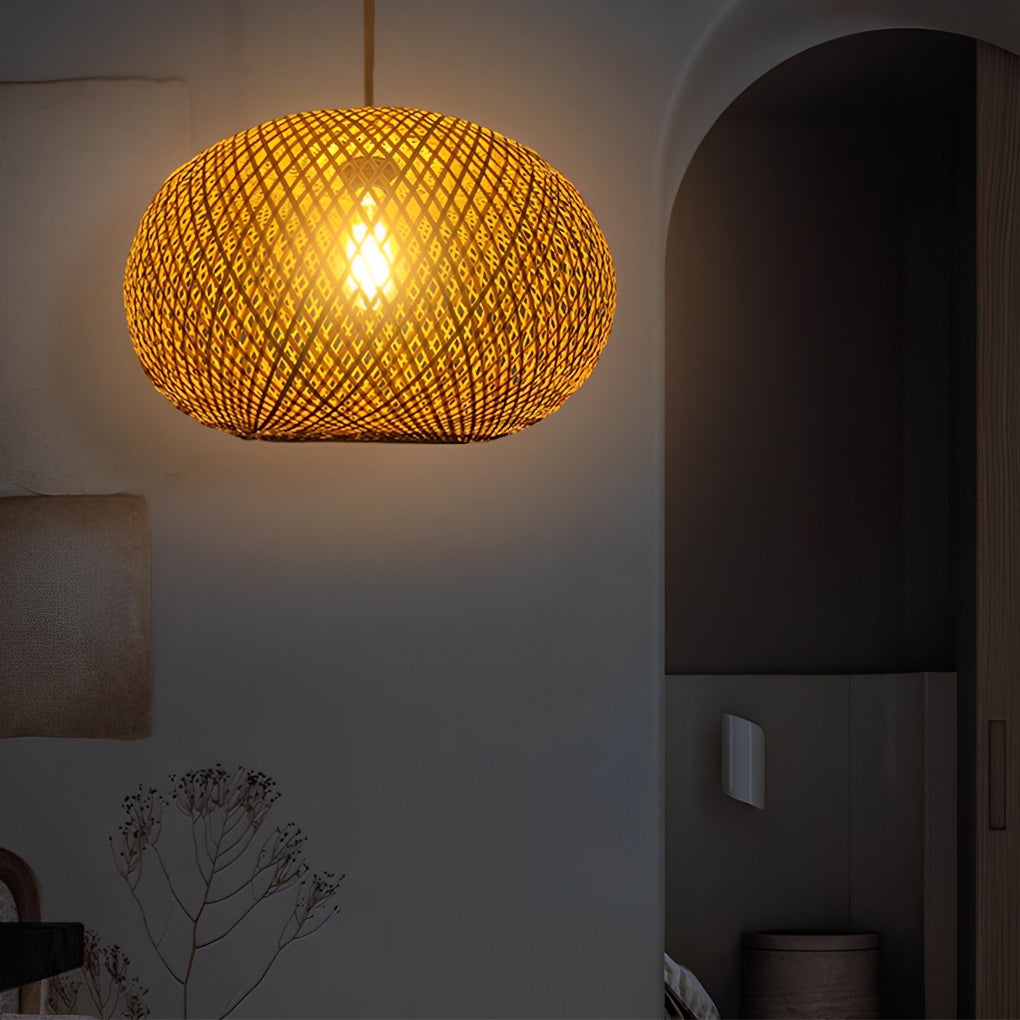 Round Creative Handmade Bamboo Rattan Modern Chandelier Pendant Lightings