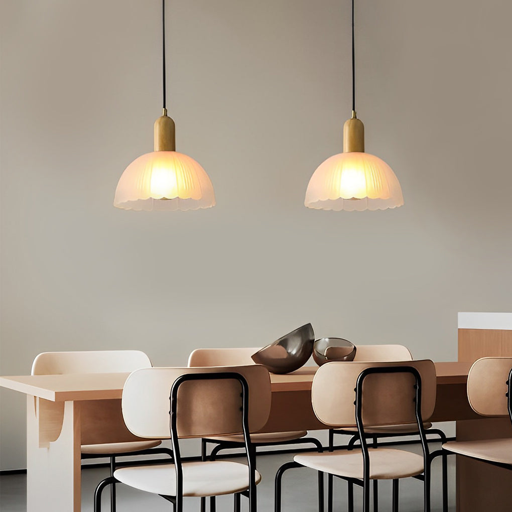 Glass Flower Wood Creative Ins Led Nordic Pendant Lights Hanging Light Fixture