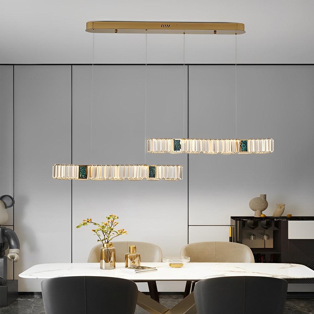 2 Strips Three Step Dimming LED Modern Crystal Dining Room Chandeliers Design