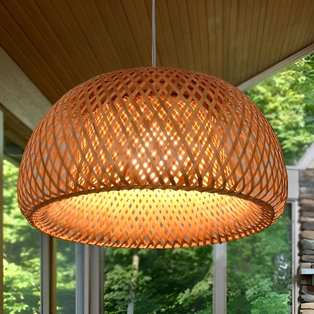 Creative Hand-woven Bamboo Lantern Three Step Dimming LED Chandelier Design