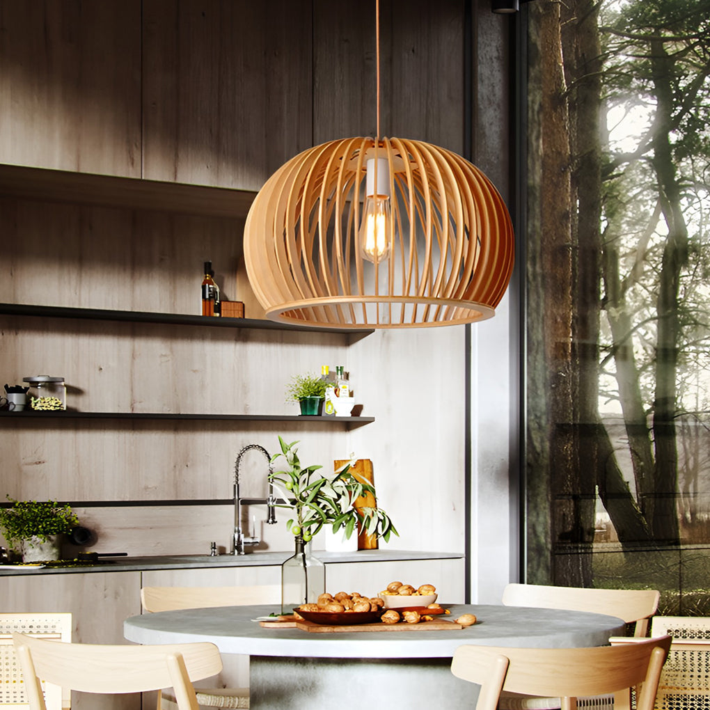 Semi-circle Wood Lantern Shaped Nordic Chandelier Kitchen Pendant Lighting - Dazuma