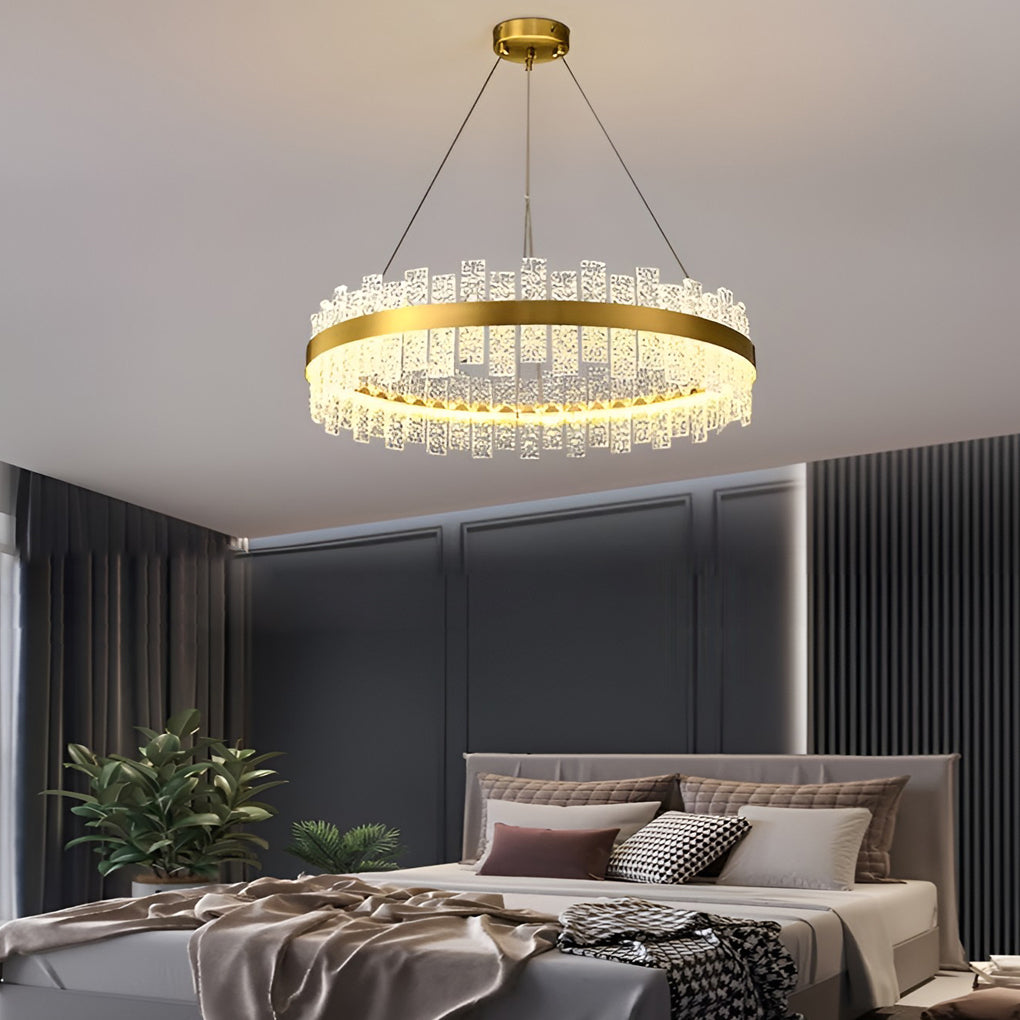 Round Dimming LED Glass Modern Crystal Chandelier Hanging Light Fixture Pendant Light