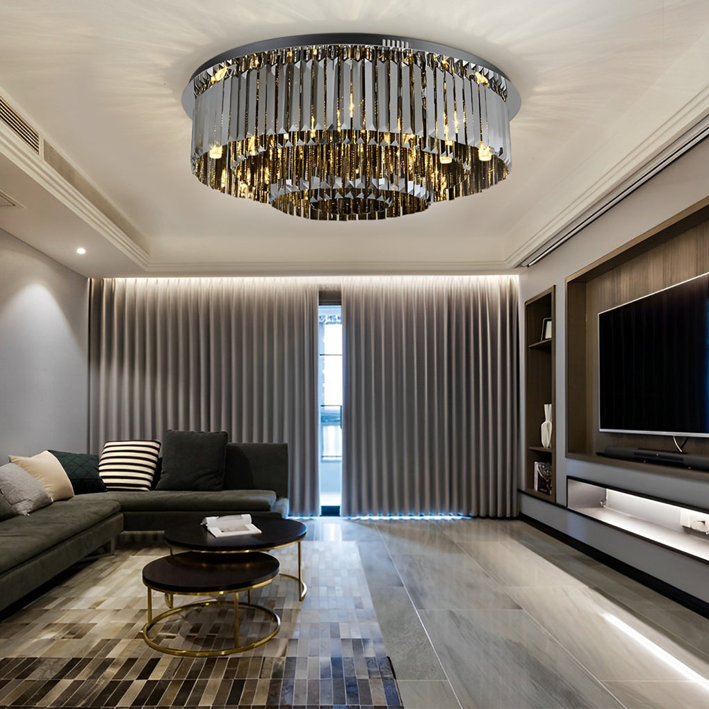 Multilayer Smoky Gray Crystal Strips Three Step Dimming Ceiling Lights - Dazuma