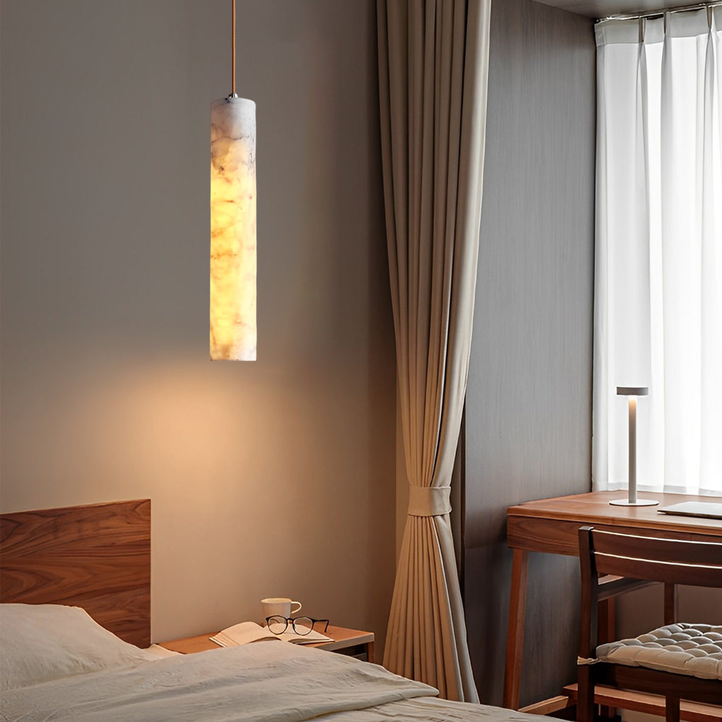 Elongated Cylindrical Marble Texture Minimalist Chandelier Pendant Lightings