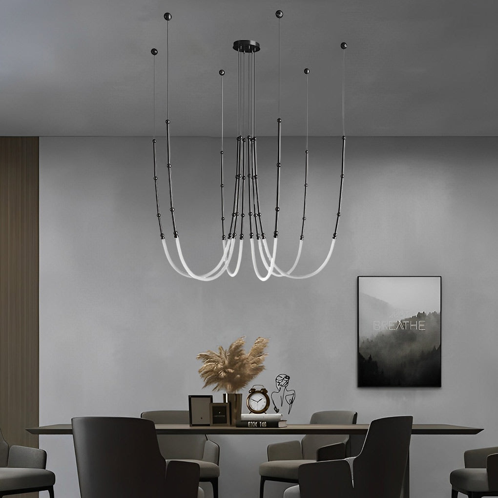 Adjustable Minimalist Line Bamboo Knots Modern Staircase Chandelier Design