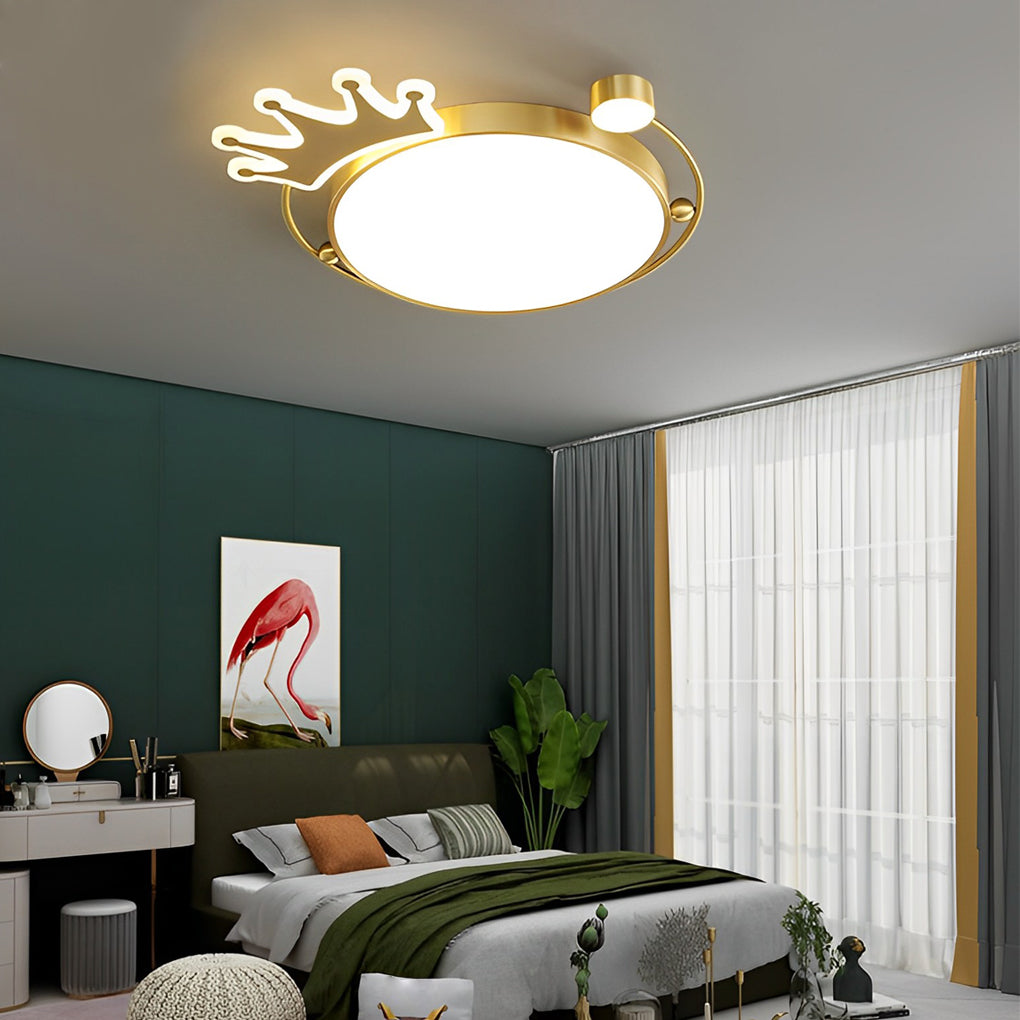 Round Cartoon Crowns Three Step Dimming Copper Modern Ceiling Lighting Fixture