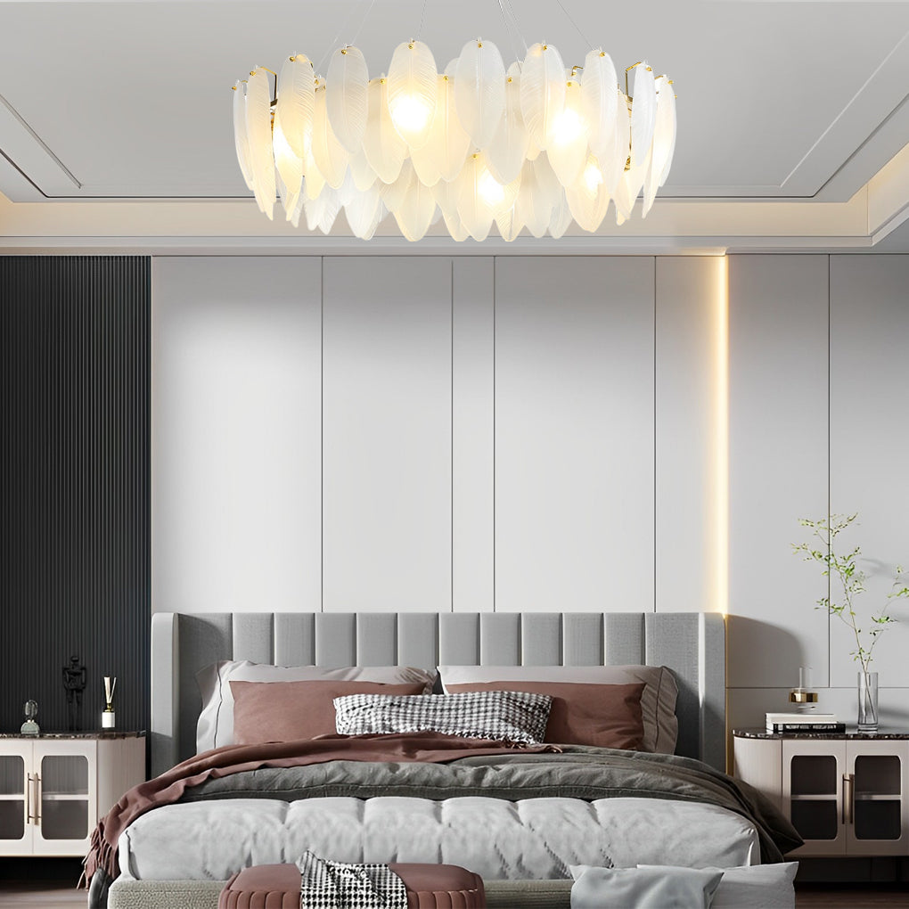 Glass Feathers Three Step Dimming Post-Modern Chandelier Dining Room Light Design