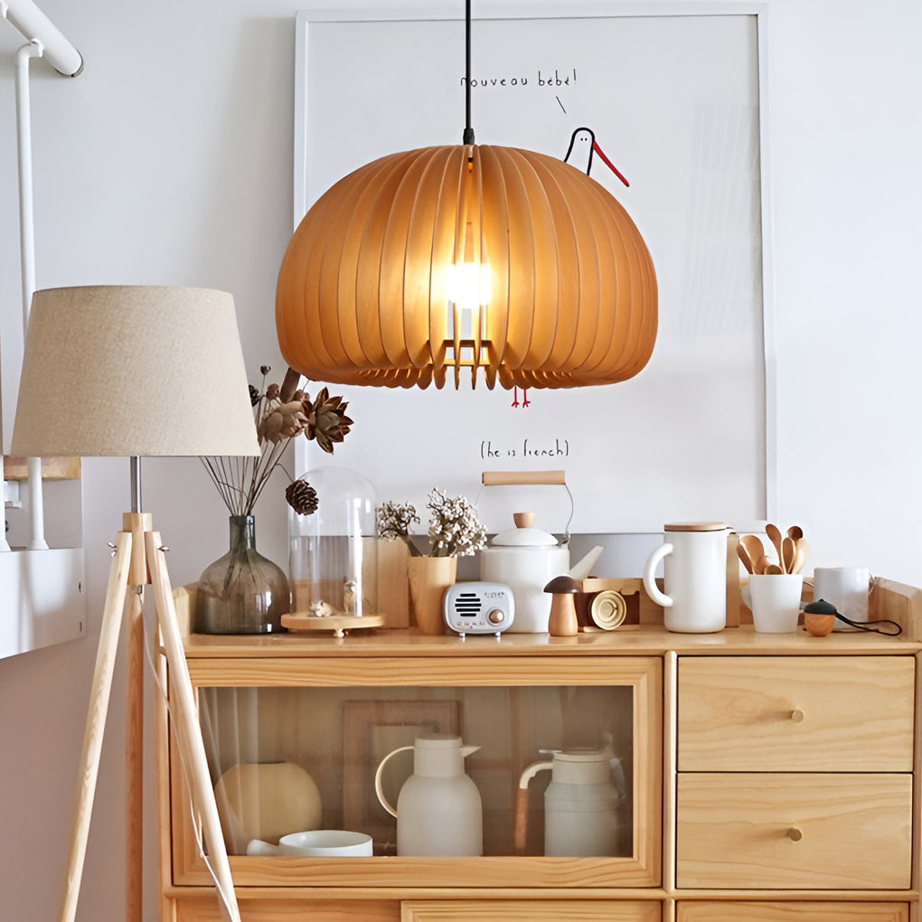 Creative Wood Pumpkin-Shaped Retro Nordic Chandelier Pendant Lighting