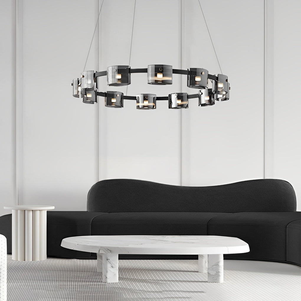 Circle Glass Stepless Dimming LED Brightness Memory Nordic Chandelier Design