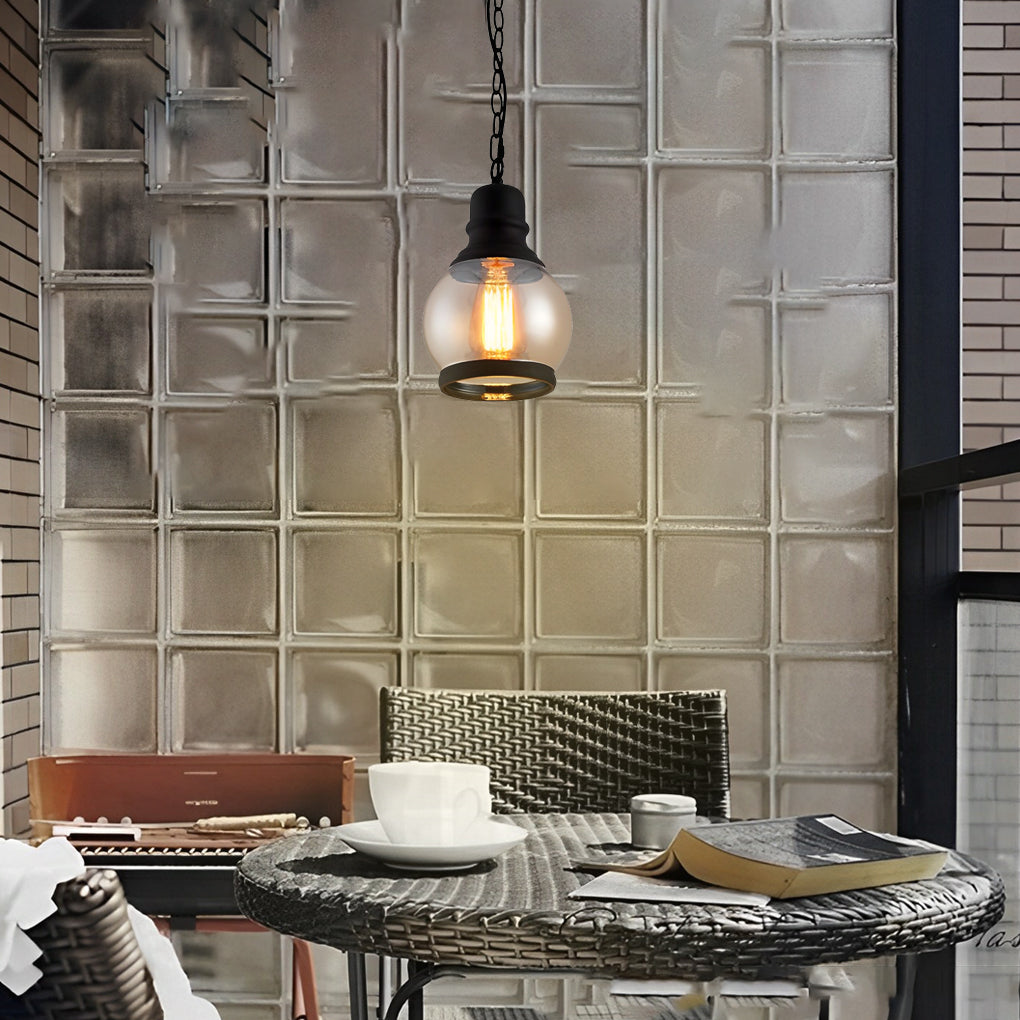 Retro Glass Iron Lantern Shape American Country Style Amber Chandelier Design