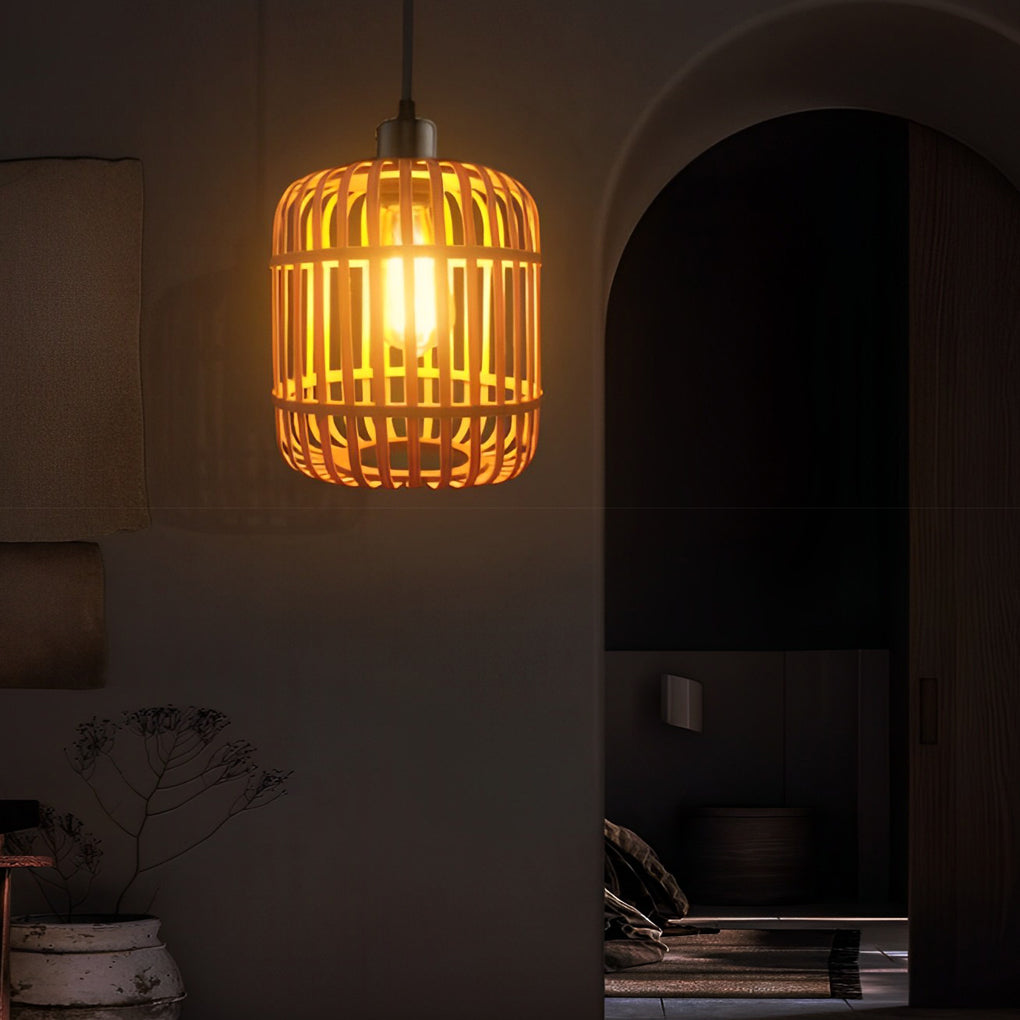 Handmade Rattan Lantern Shape Minimalist Japanese Style Pendant Lightings