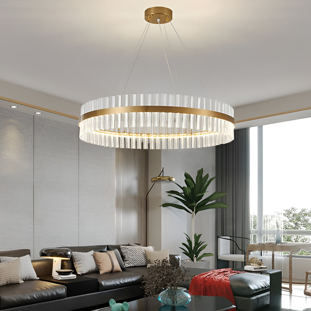 Round Electroplated Metal Crystal 3 Step Dimming LED Nordic Chandelier Design