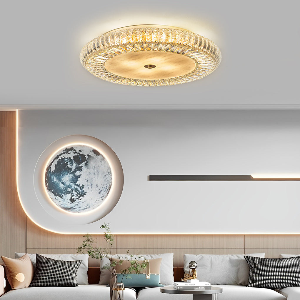 Round Crystal Three Step Dimming Glass Luxury Modern Ceiling Lighting Fixture