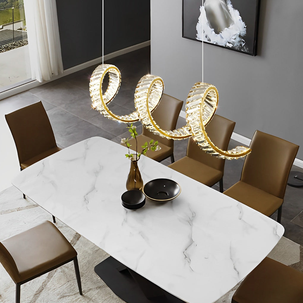 Creative Crystal Waves 3 Step Dimming LED Modern Dining Room Chandeliers Design