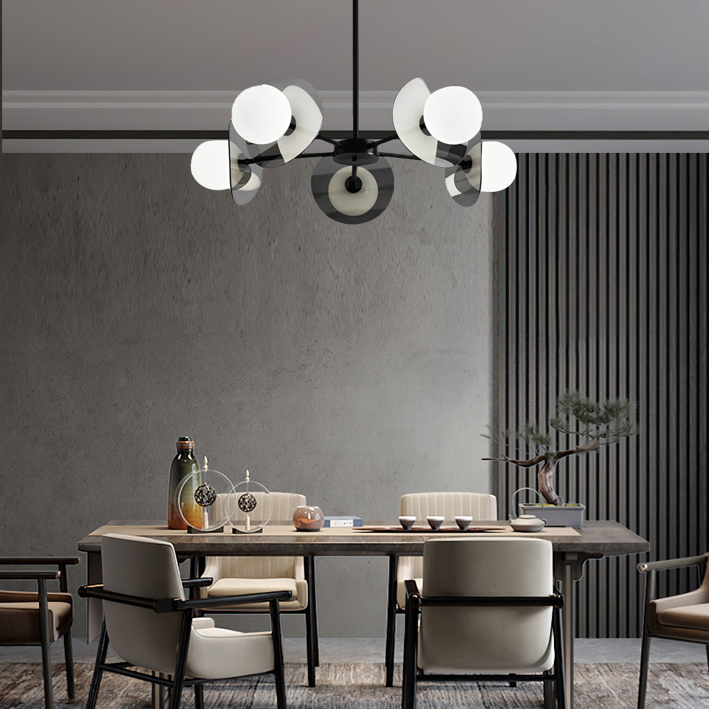 Round Electroplated Glass Piece Copper Black Modern Chandeliers Light Design