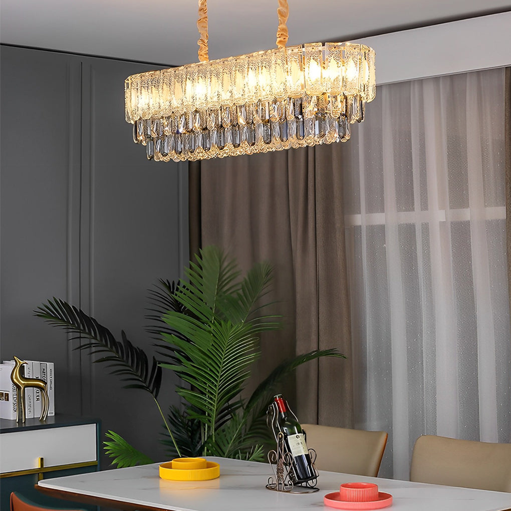 Round Three Step Dimming LED Crystal Strips Postmodern Chandelier Light Design