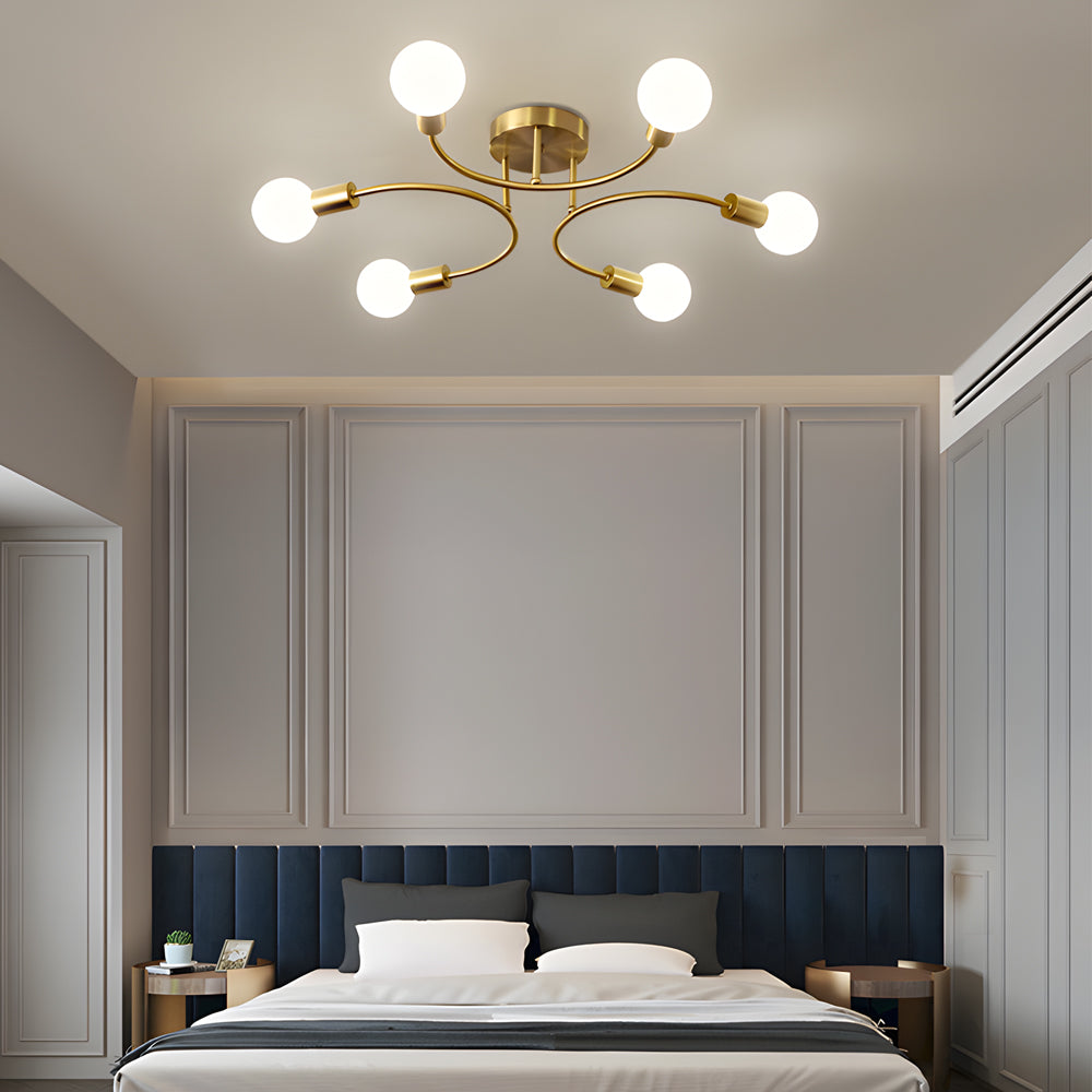 4/6/8-Light Curved Arms White Shade Modern Ceiling Light Fixture - Dazuma