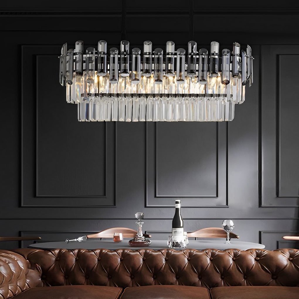 Long Rectangular Three Step Dimming LED Crystal Postmodern Chandelier Design