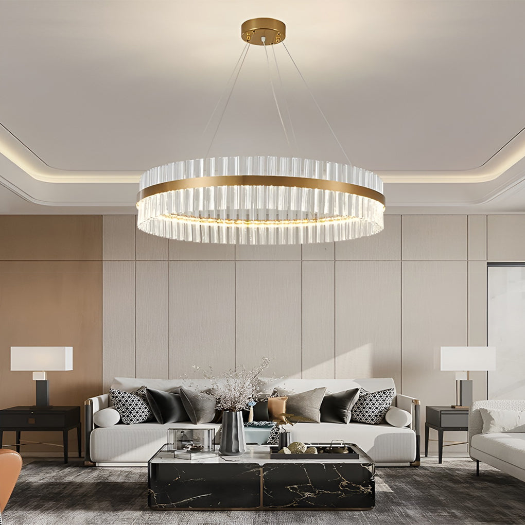 Round Electroplated Metal Crystal 3 Step Dimming LED Nordic Chandelier Design