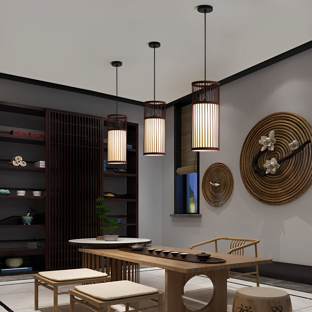 Creative Minimalist Bamboo Hand Woven LED Retro Modern Pendant Lightings