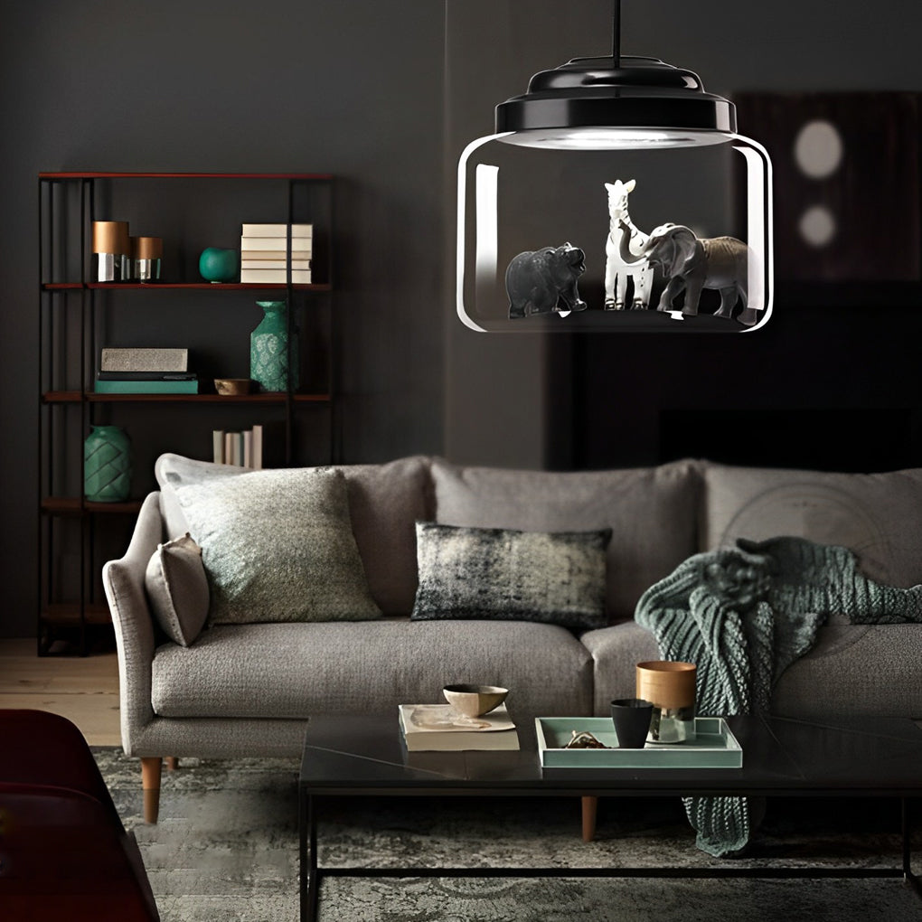 Personality Animal Model Decor Glass Jar LED Black Modern Pendant Lighting