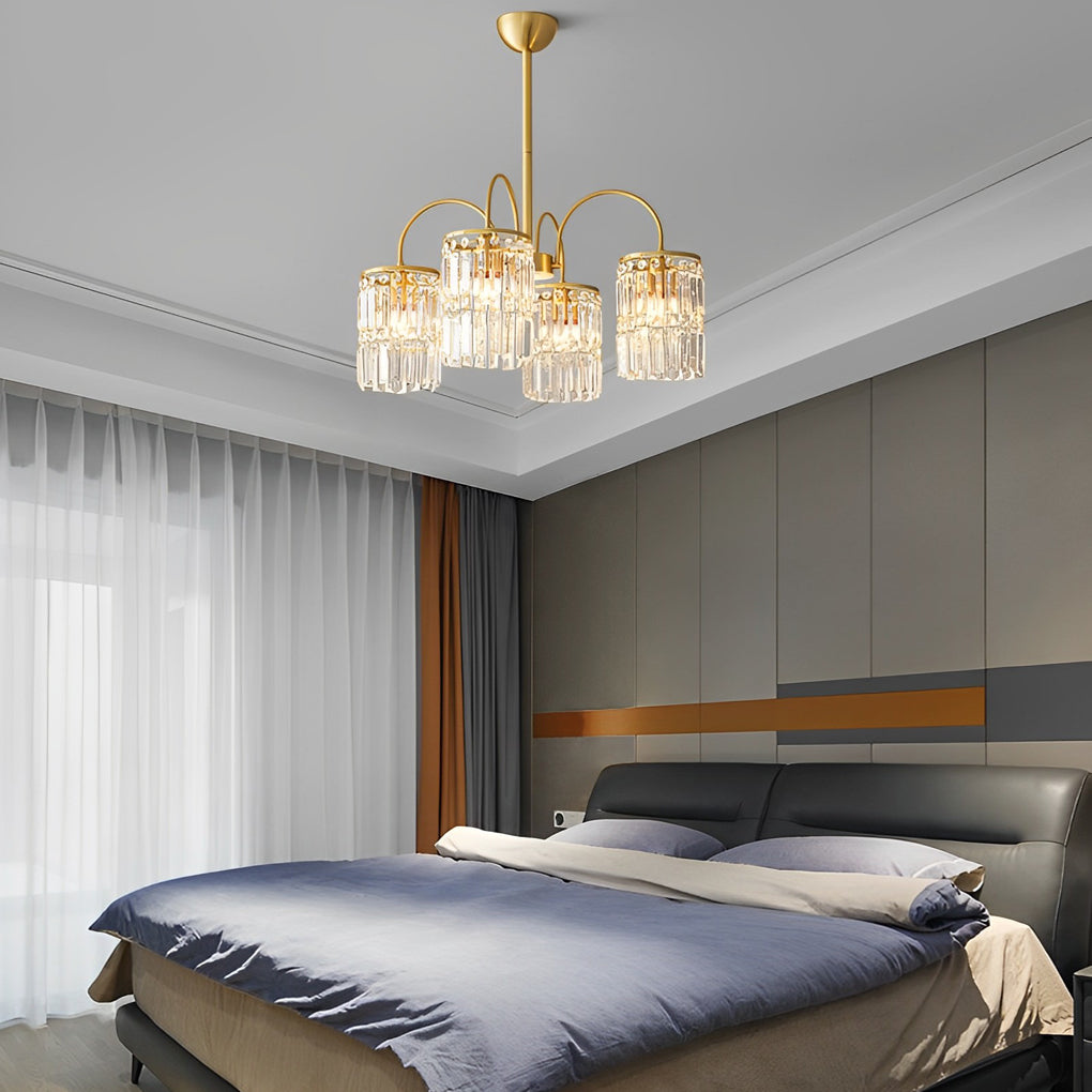 Crystal Shade Copper Curved Arms Luxury Post-Modern Chandelier Light Design