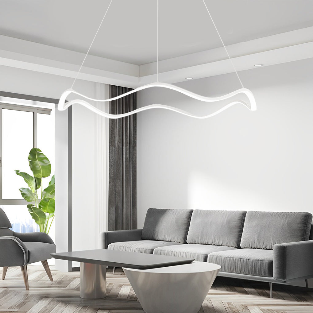 Circular Wavy LED Stepless Dimming Modern Chandelier Hanging Ceiling Light Fixture