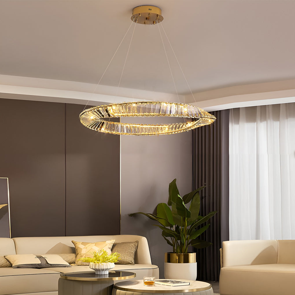 Creative Ring Stepless Dimming Electroplated Modern Crystal Chandelier Design