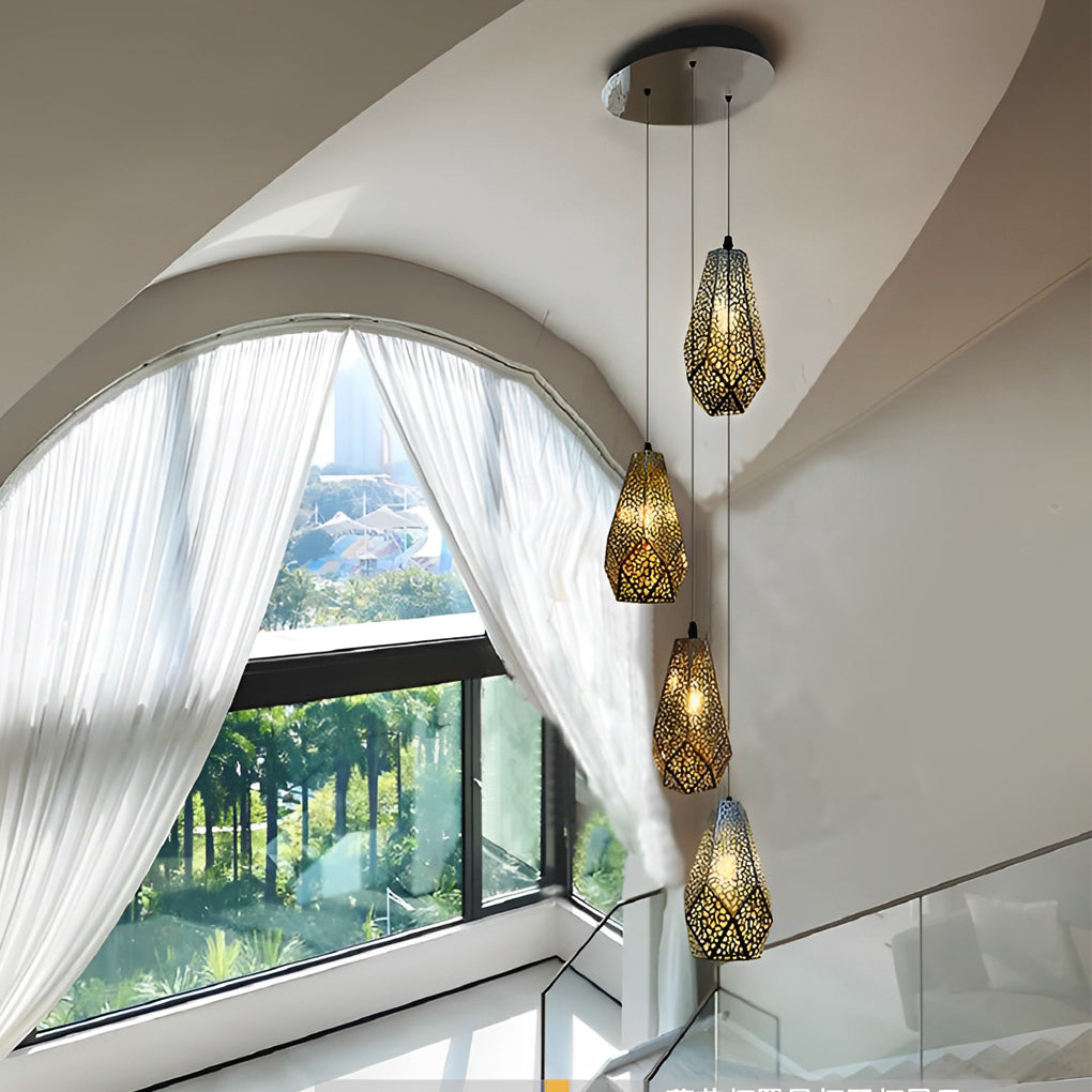 Hollow Stainless Steel Gourd Electroplated Postmodern Chandelier Design