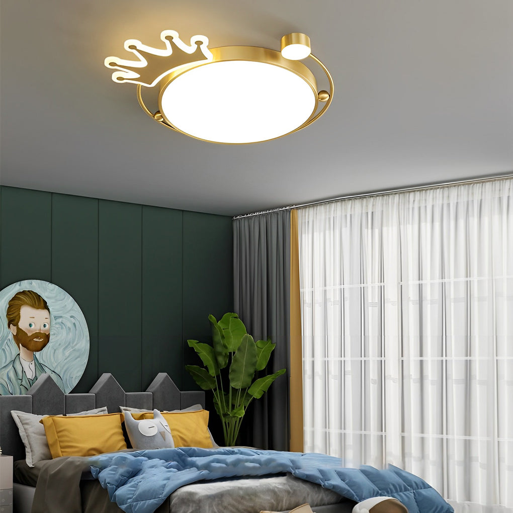 Round Cartoon Crowns Three Step Dimming Copper Modern Ceiling Lighting Fixture