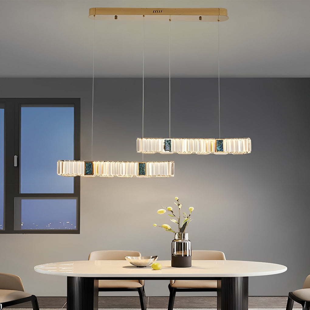 2 Strips Three Step Dimming LED Modern Crystal Dining Room Chandeliers Design