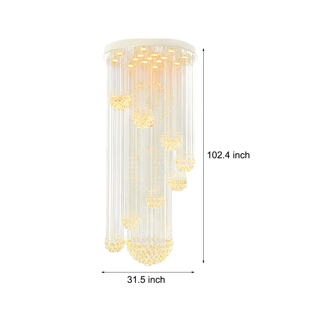 Spiral Raindrop Crystal Ball Three Step Dimming LED Staircase Chandelier Design