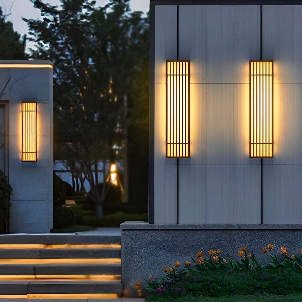 [Open-Box]Retro Vertical Stripe Grid LED Waterproof Brown Outdoor Wall Lamp